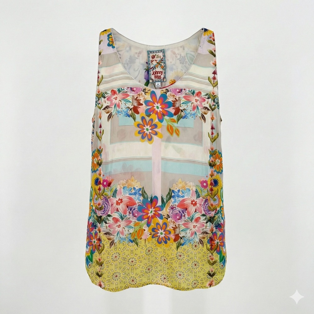 Johnny Was Tabitha Reversible Tank Top XS Mixed Print Floral Geometric